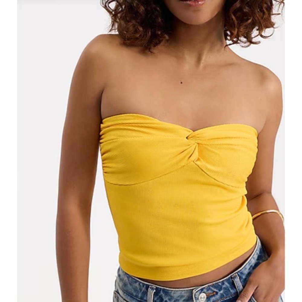 Express Body Contour High S Compression Twist Front Tube Top Yellow Small NWT